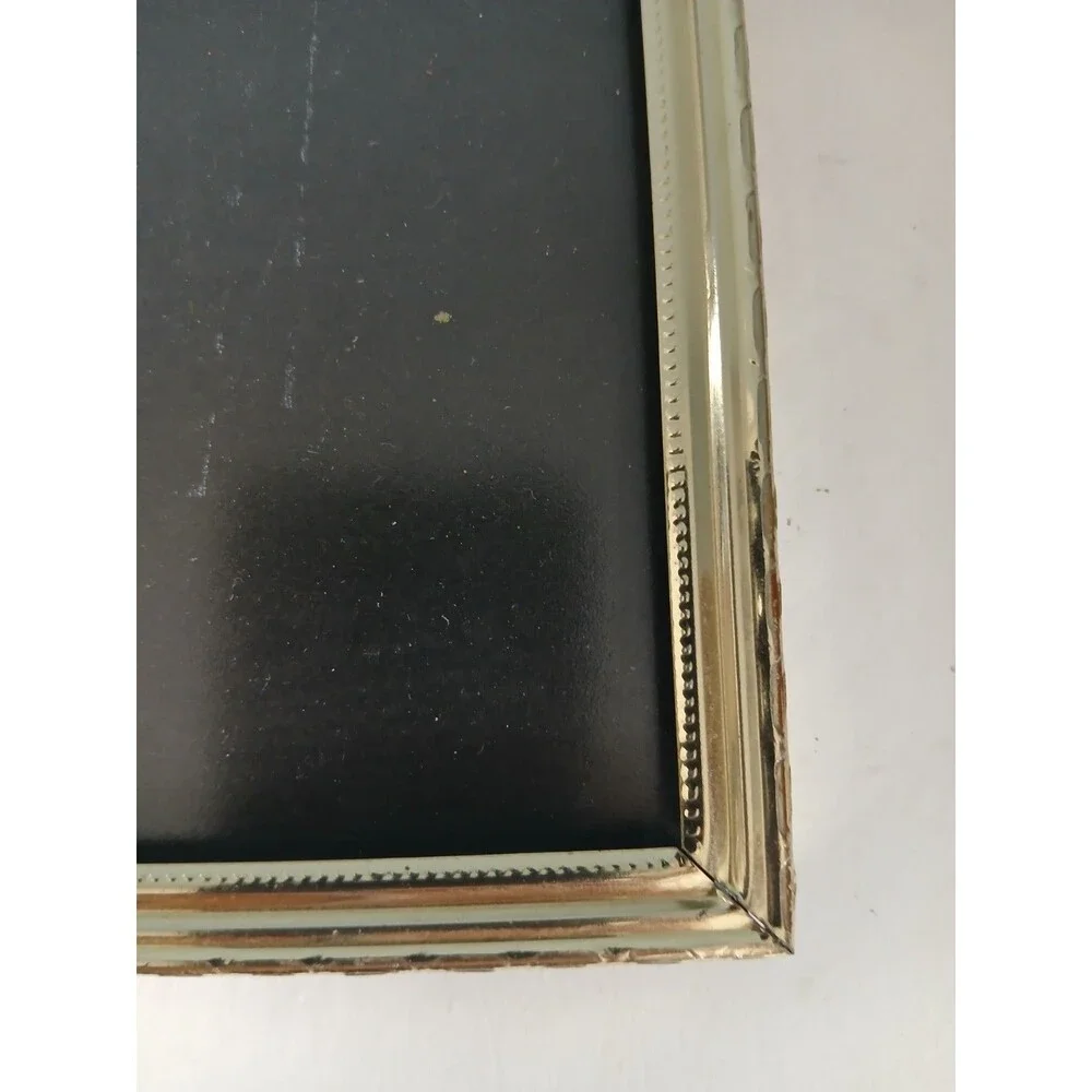 Large 10x13 MCM Brass-Colored Embossed Metal Vintage Picture Frame w glass